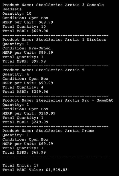 Electronics Lot Of Gaming Headsets 17x -EST RETAIL $1519- 83.28% SAVINGS